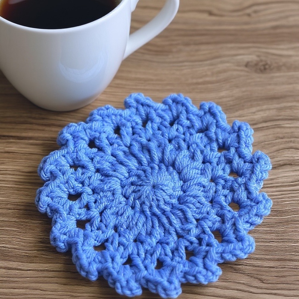 Handmade Blue Crochet Coaster Set
